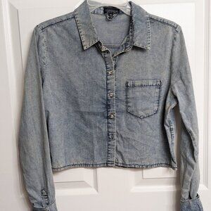 Topshop Acid Wash Crop Denim Shirt